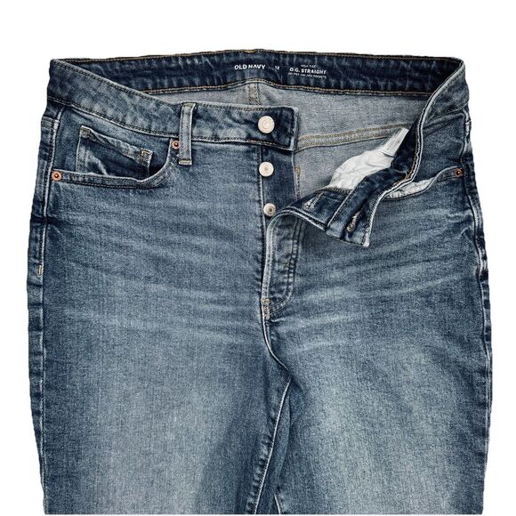 Old Navy OG Straight Button Fly Jeans 12 (31x26.5) Blue Tapered Ankle Womens - Picture 2 of 12